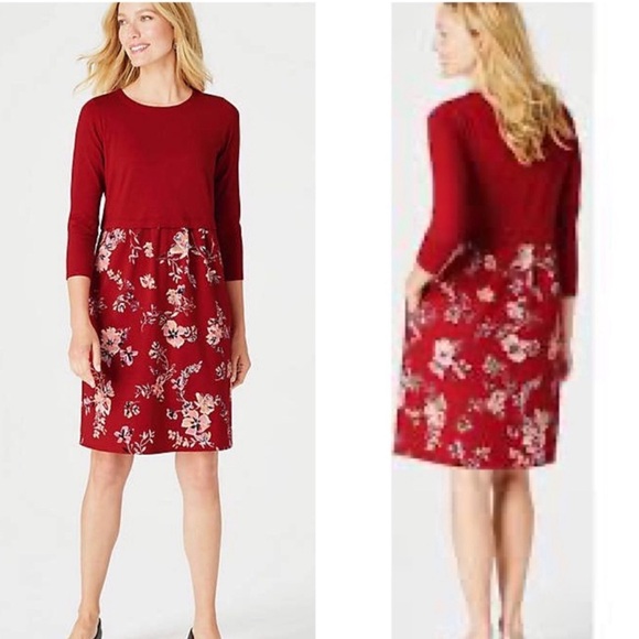 J. Jill Dresses & Skirts - NEW $109 J.Jill Sepia Blossoms Knee-Length A-Line Dress Red Floral 2X 3/4 Sleeve